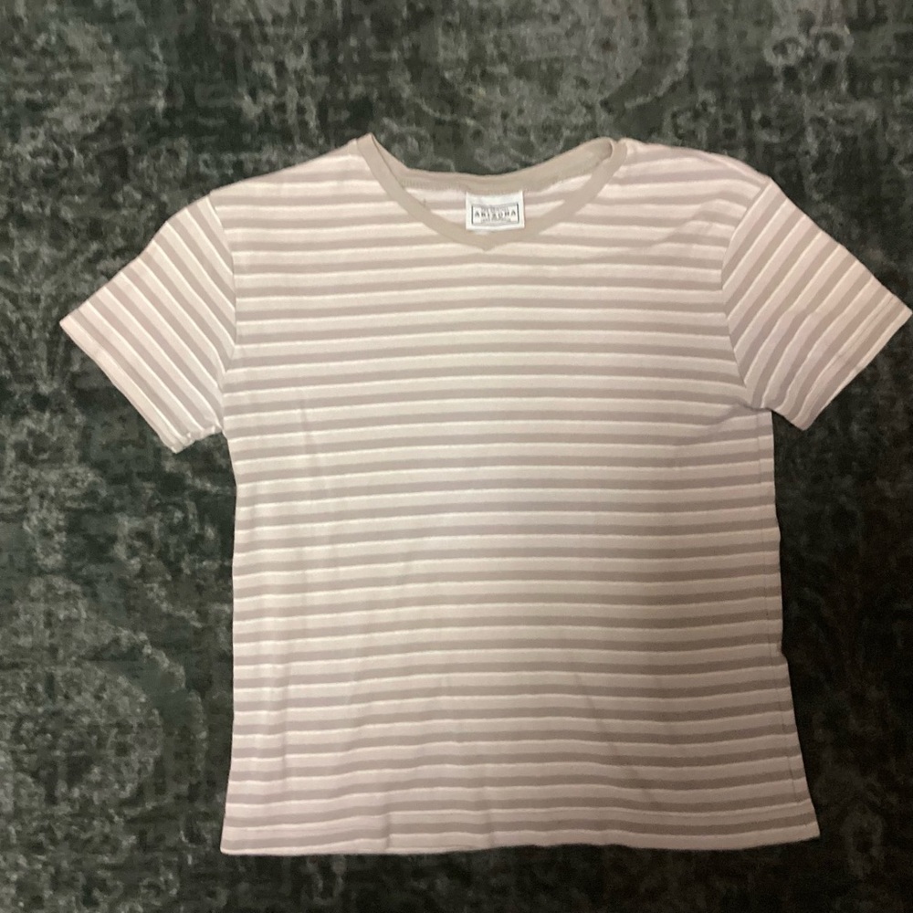 Vintage Y2K Arizona Jean‎ Co. Beige & White Ribbed Baby Tee Style Top